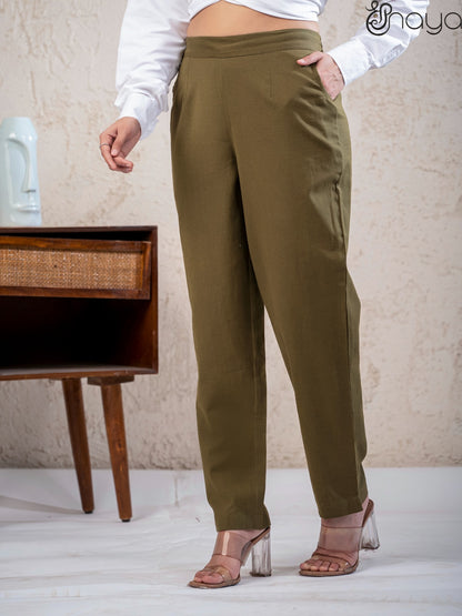 Mehandi cotton linen straight fit pants daily wear
