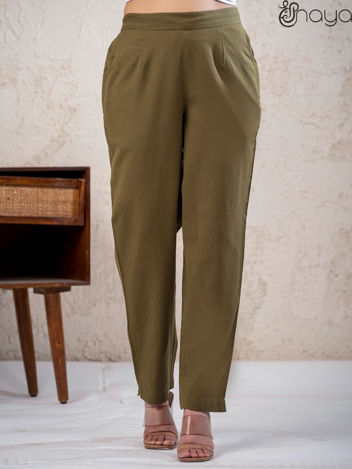Comfortable mehandi linen pants breathable fabric