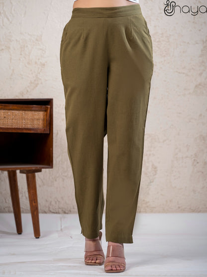 Comfortable mehandi linen pants breathable fabric