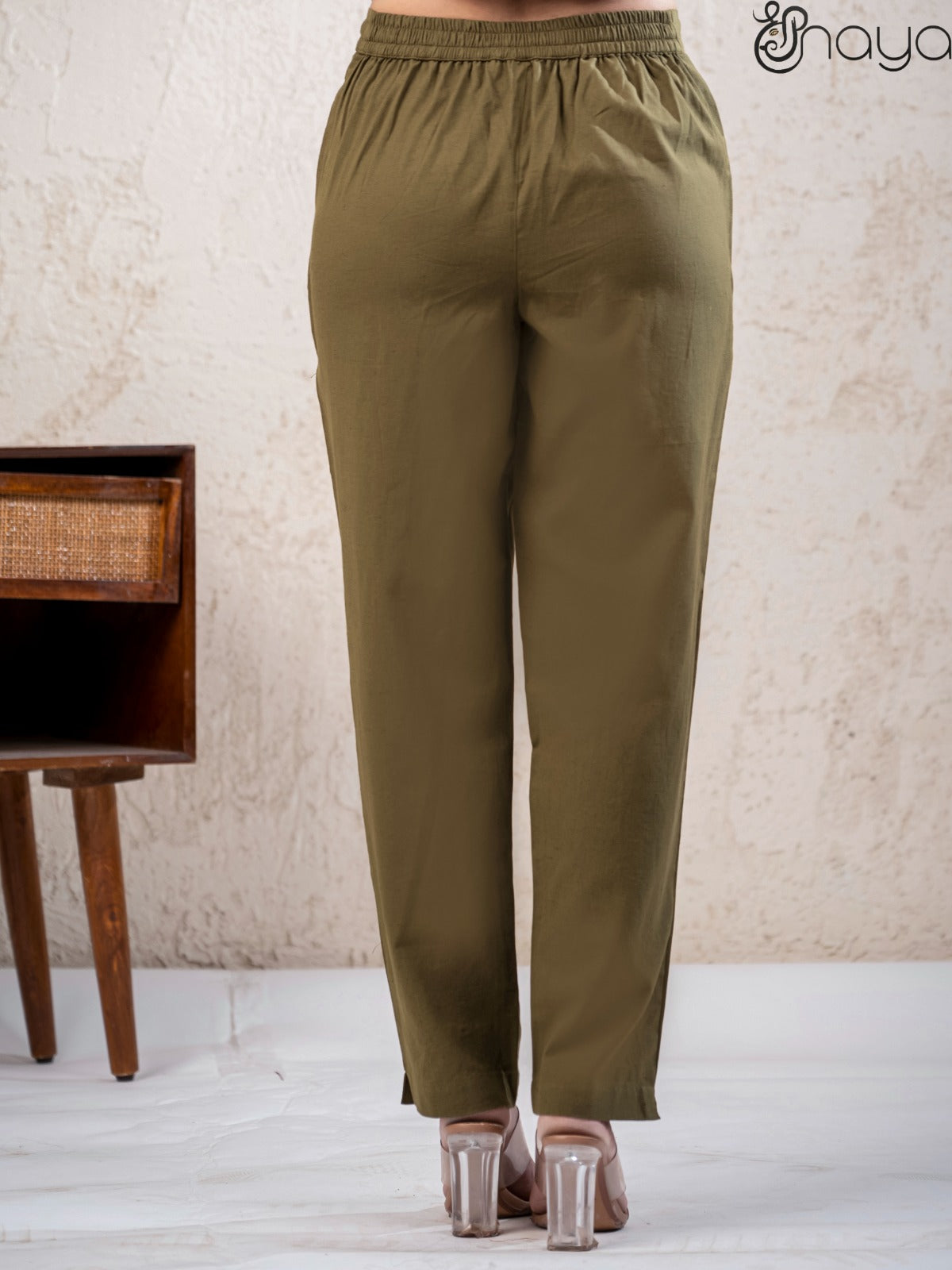 Women mehandi linen pants casual office wear