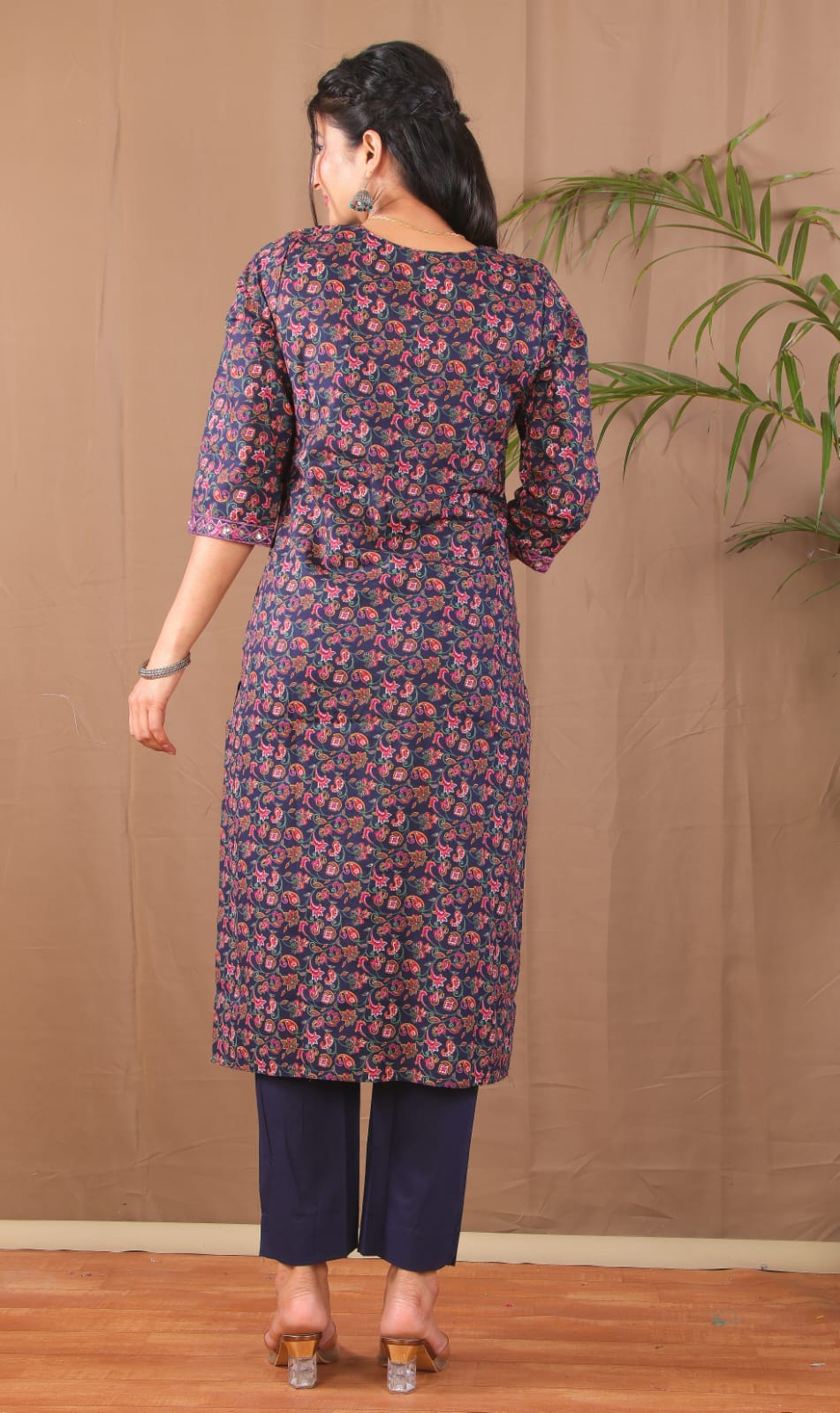 Women navy blue kurta set casual festive wear