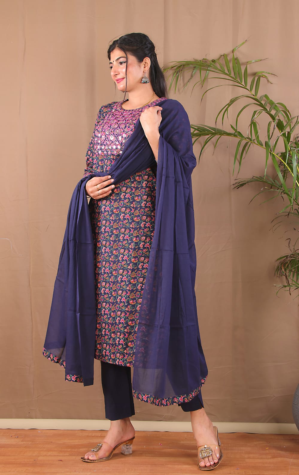 Navy blue kurta pant dupatta set for women