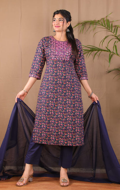 Comfortable navy blue kurta pant dupatta outfit