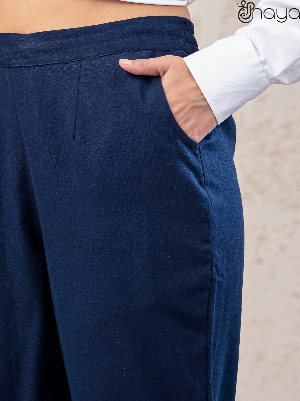 Stylish navy blue linen pants summer outfit women