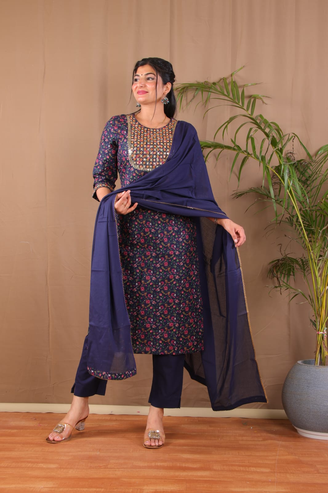 Navy blue kurta pant dupatta set for women