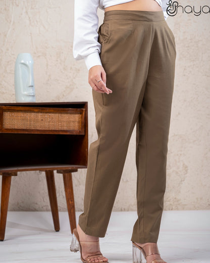 Olive cotton linen straight fit pants daily wear