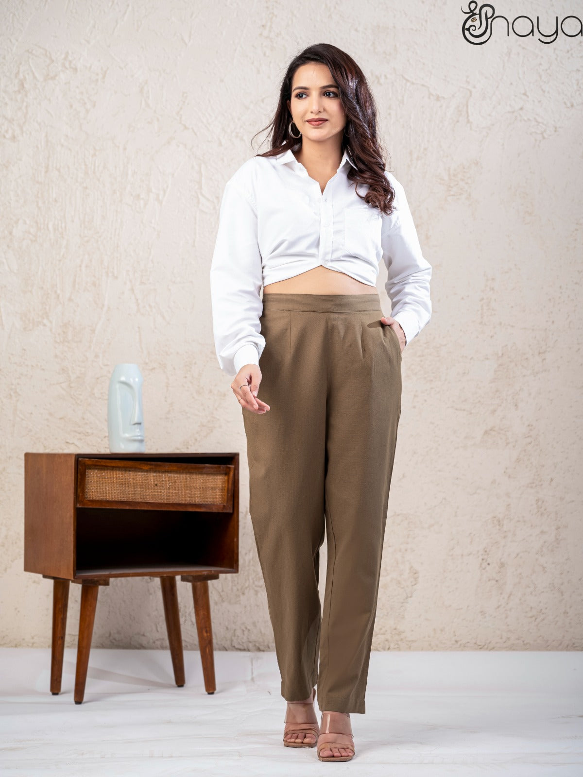 Soft cotton linen olive pants stylish look