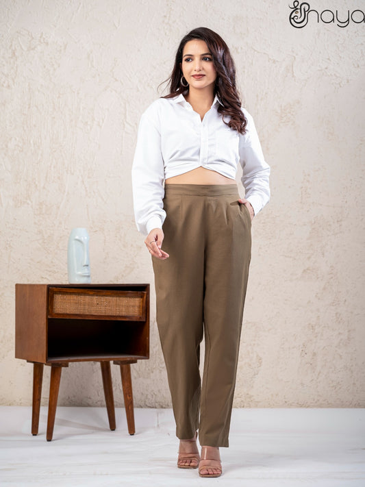 Soft cotton linen olive pants stylish look