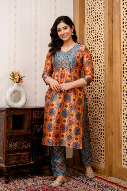 orange grey kurta pant dupatta festive outfit