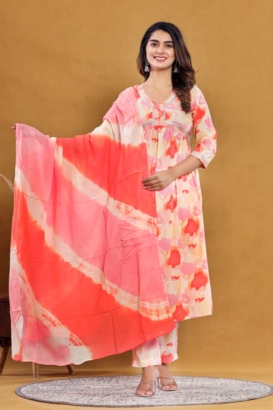 peach cotton alia cut kurta stylish ethnic wear