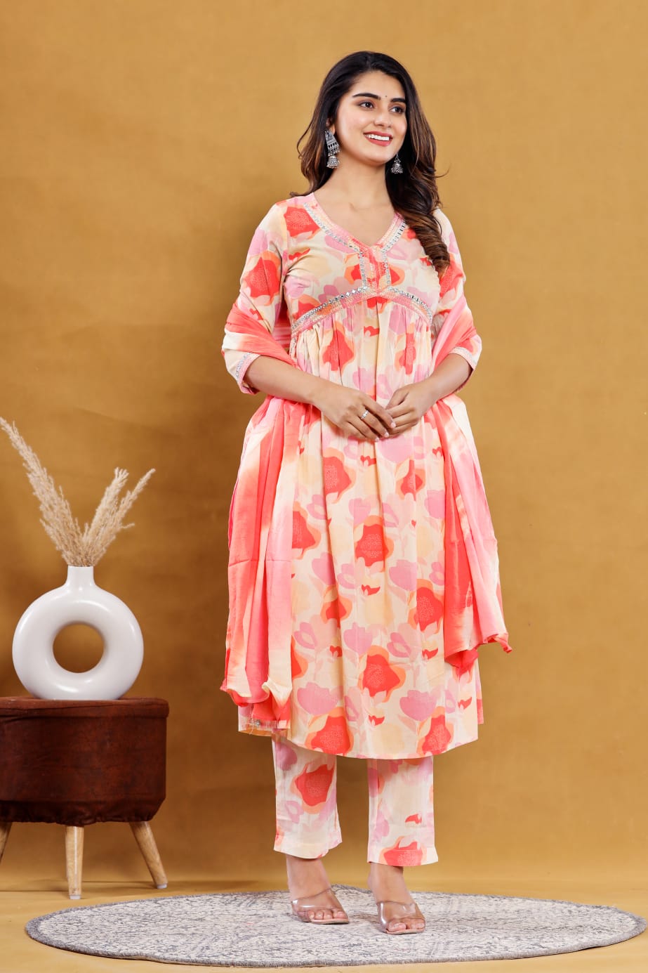 peach cotton ethnic kurta modern fit