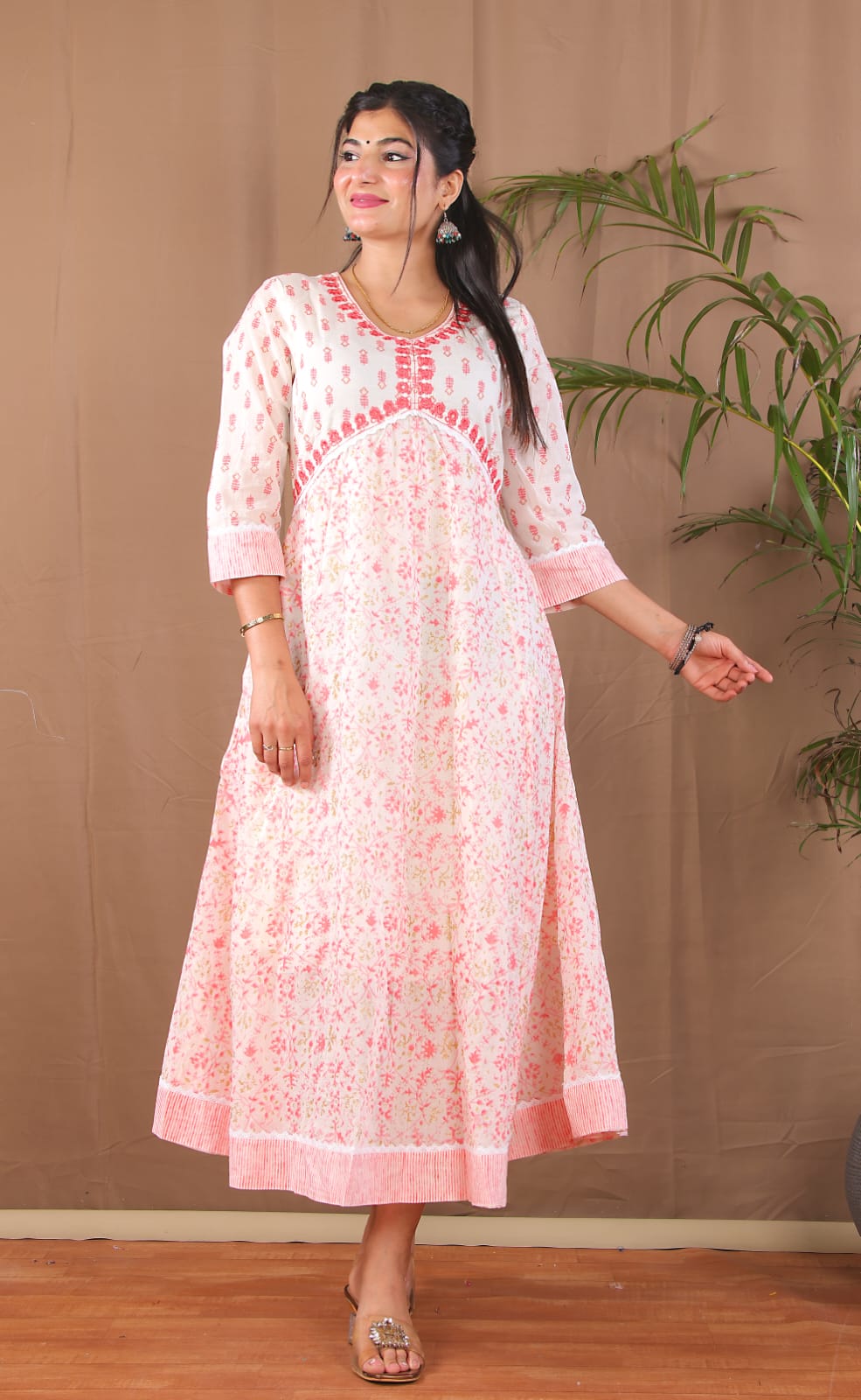 Peach Orange Cotton Alia Cut Kurta Pant Dupatta Set for Women – Shreenaya