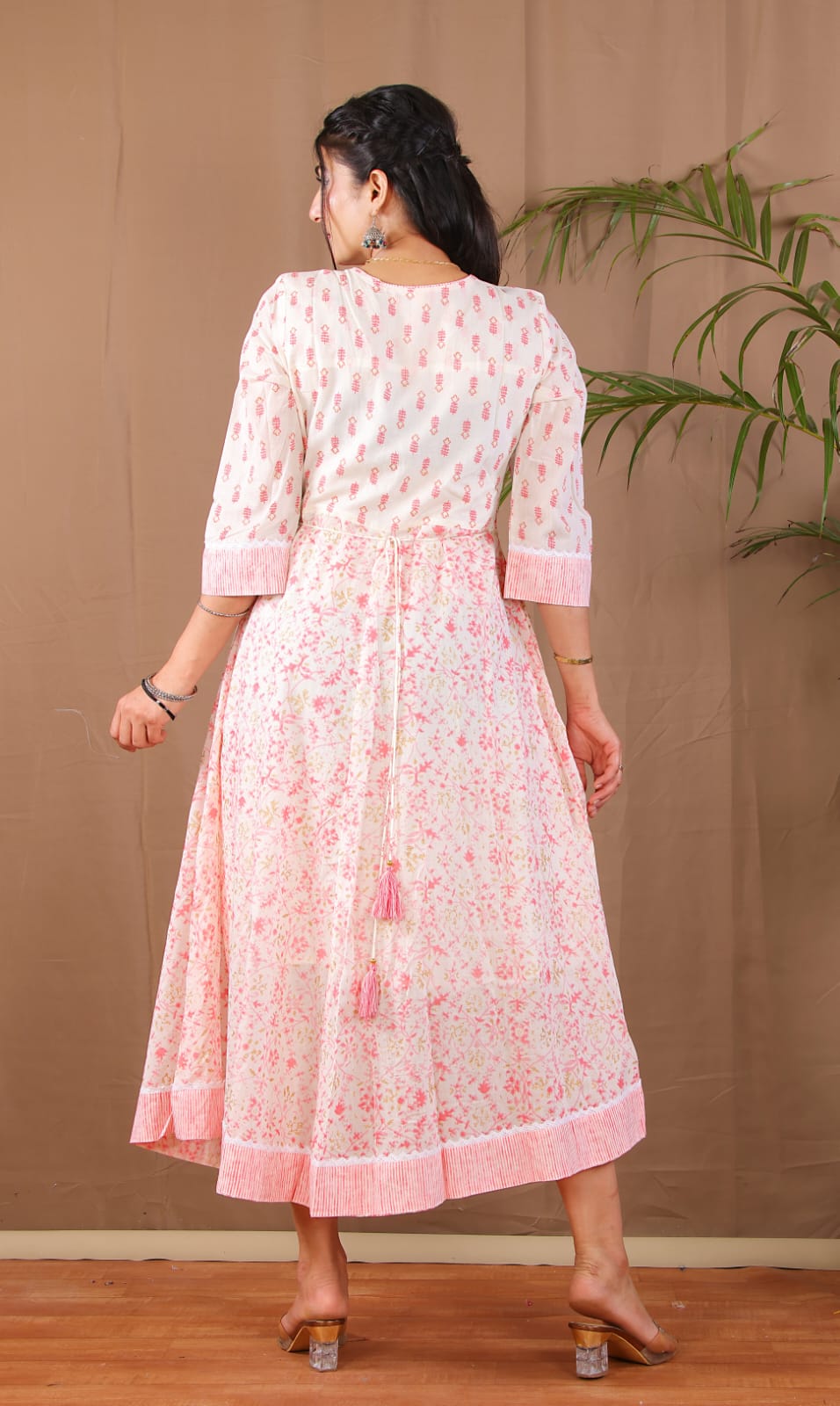 Peach Orange Printed Alia Cut Kurta Set with Dupatta