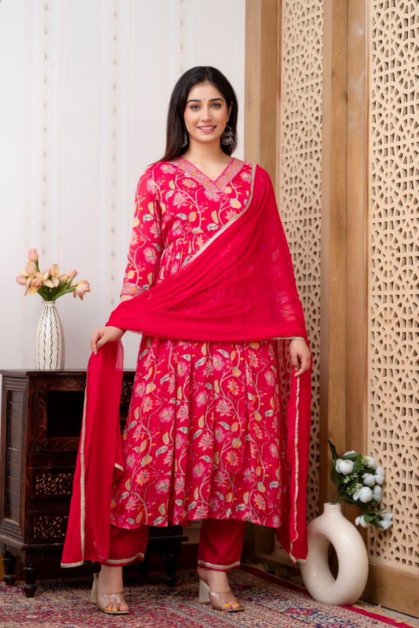 Women Pink Chinon Ethnic Anarkali Suit Set