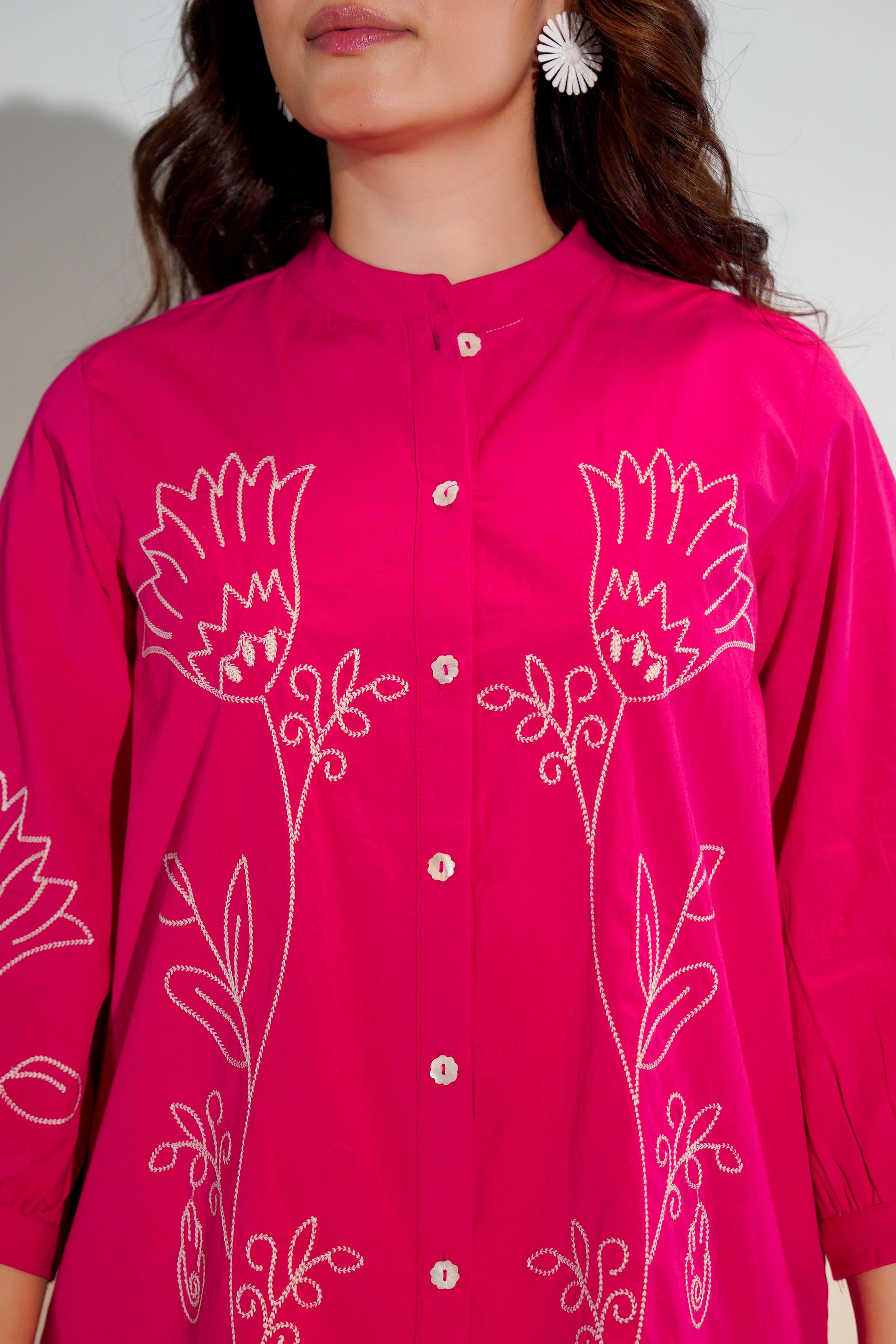 Elegant pink embroidered shirt women fashion