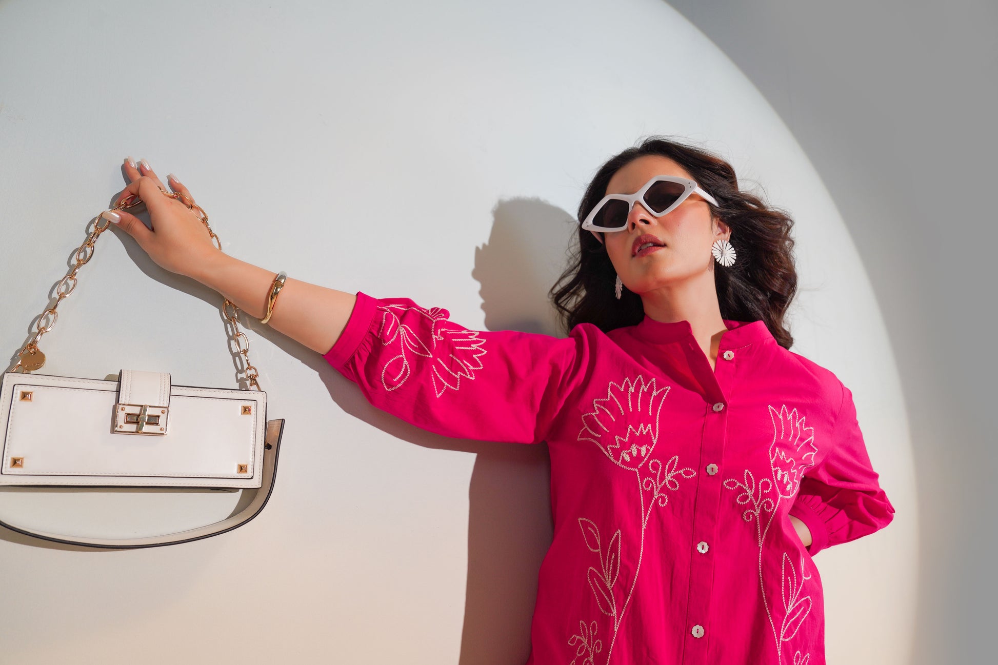 Pink embroidered cotton shirt women chic look