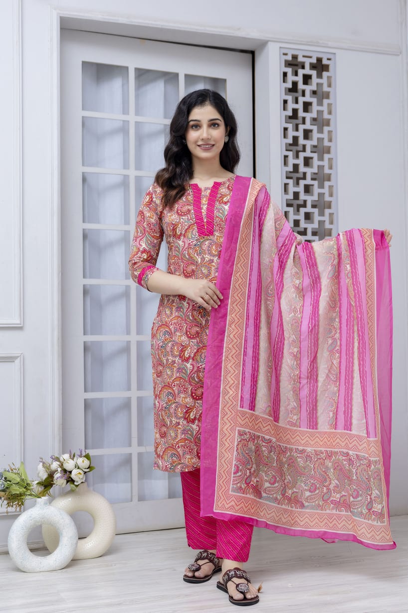 stylish pink cotton kurta set ethnic wear