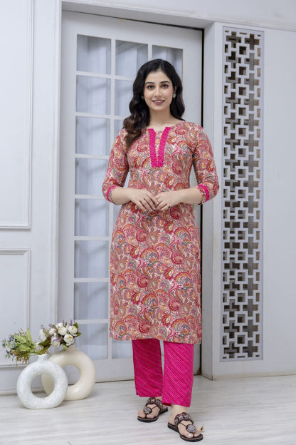 pink cotton kurta set daily wear outfit