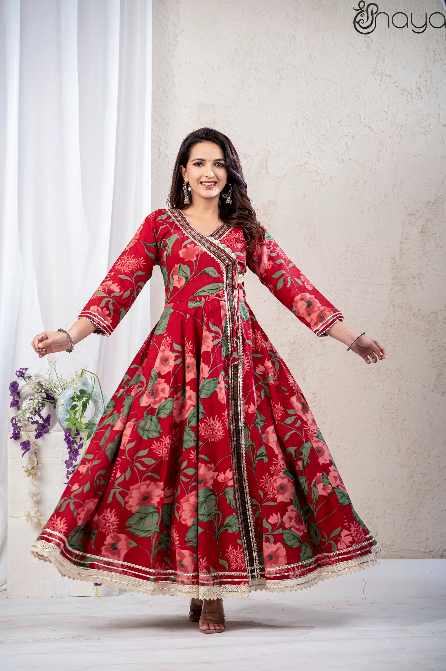 Red Anarkali Kurta Set with Dupatta – Shreenaya