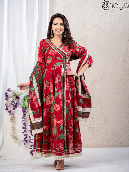 Elegant Red Anarkali Dress for Women – Shreenaya