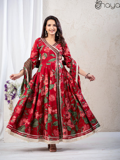 Elegant Red Anarkali Dress for Women – Shreenaya