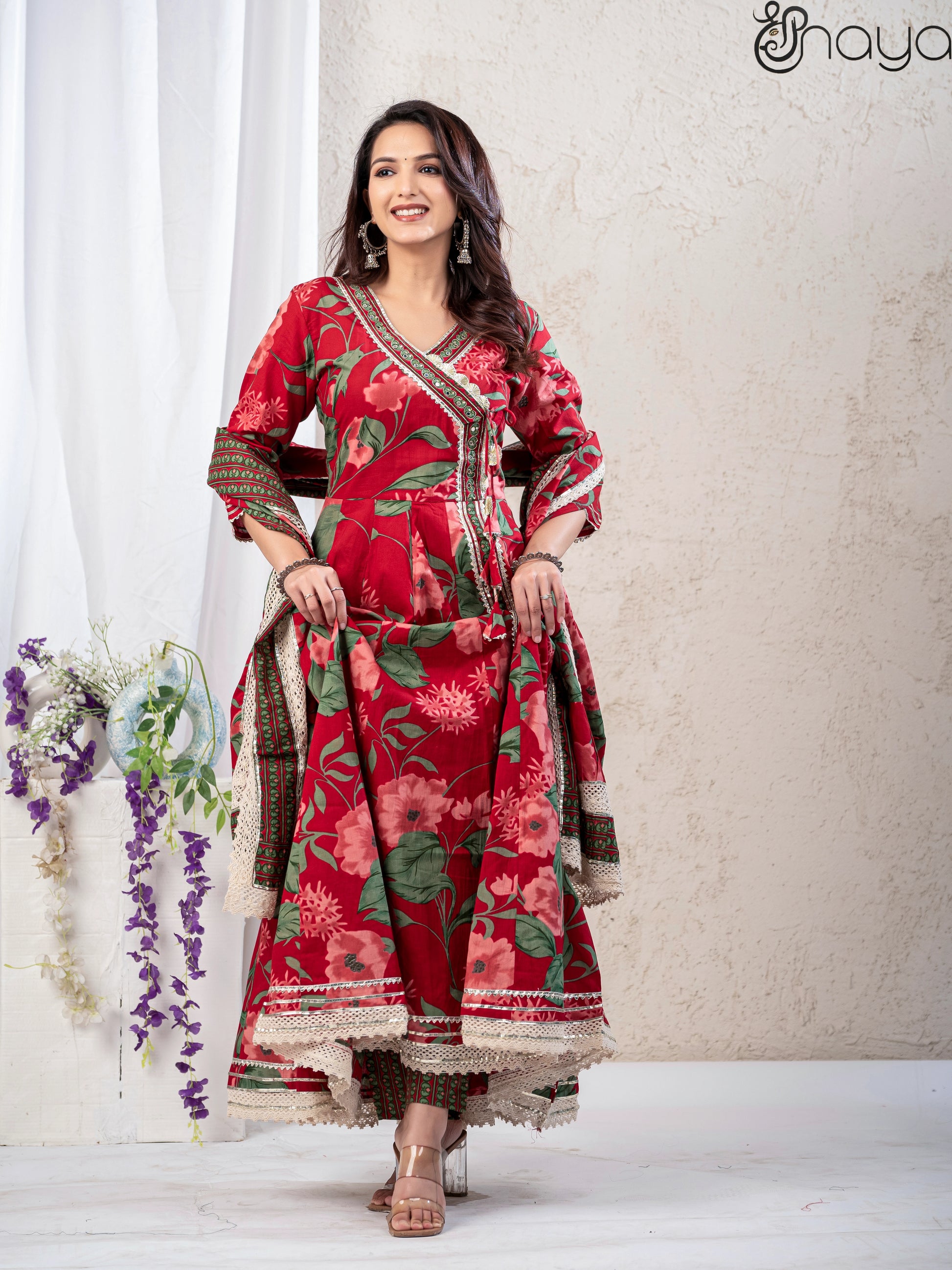 Buy Red Anarkali Suit Set Online | Shreenaya