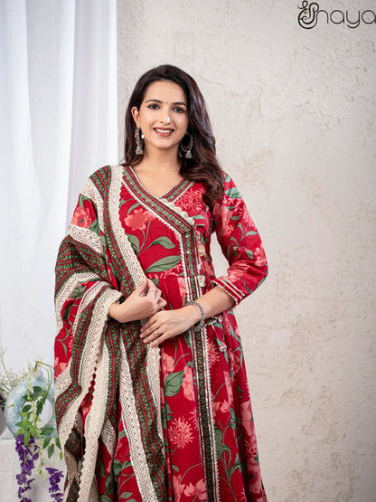 Red Anarkali Kurta Set with Dupatta – Shreenaya