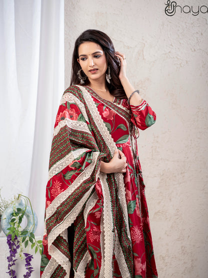 Red Anarkali Kurta Set with Dupatta – Shreenaya