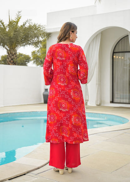 Women red cotton kurta set casual festive wear