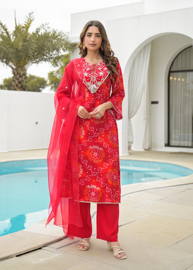 Comfortable red cotton kurta set women ethnic wear