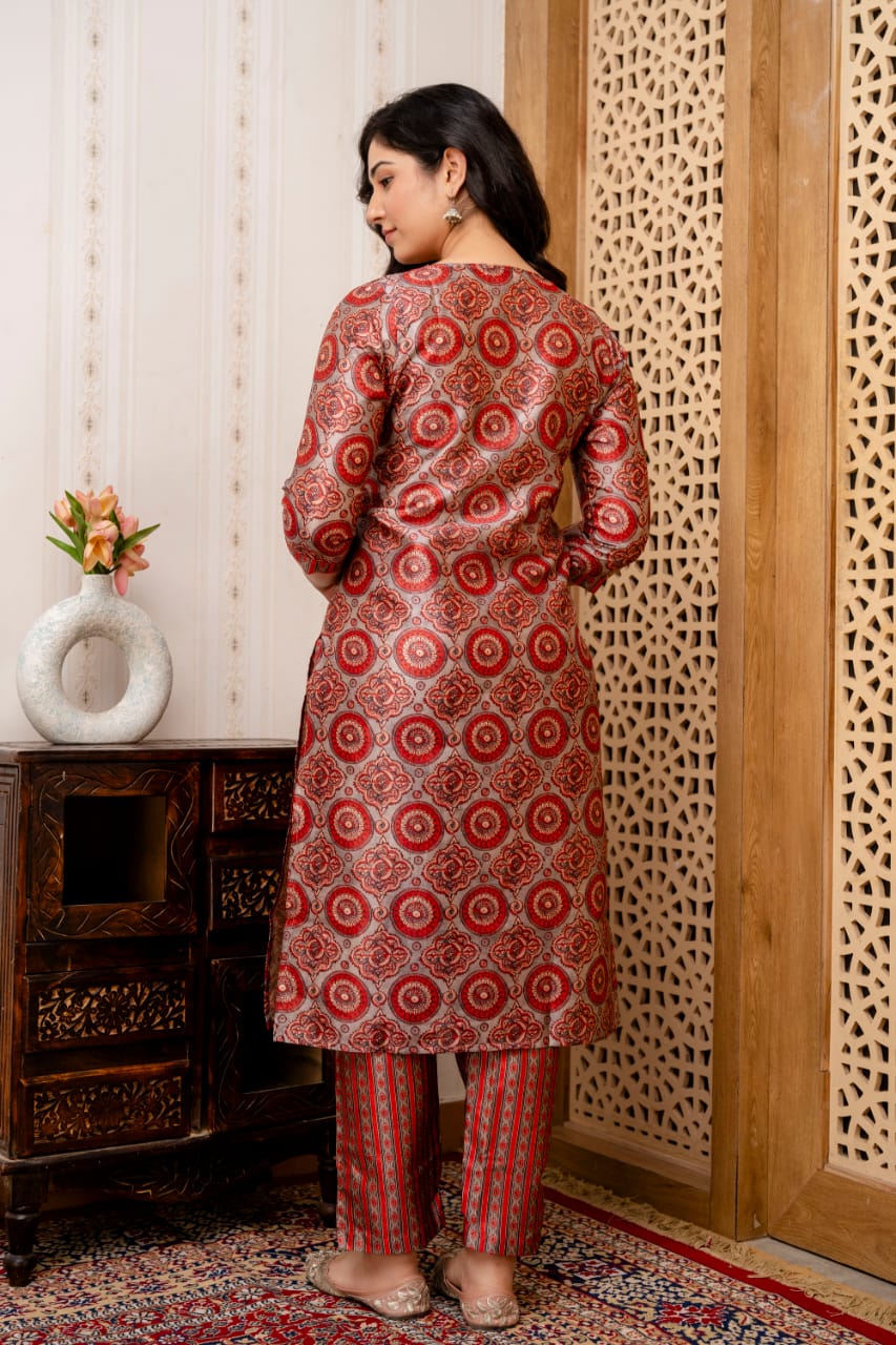 red grey silk kurta set traditional look