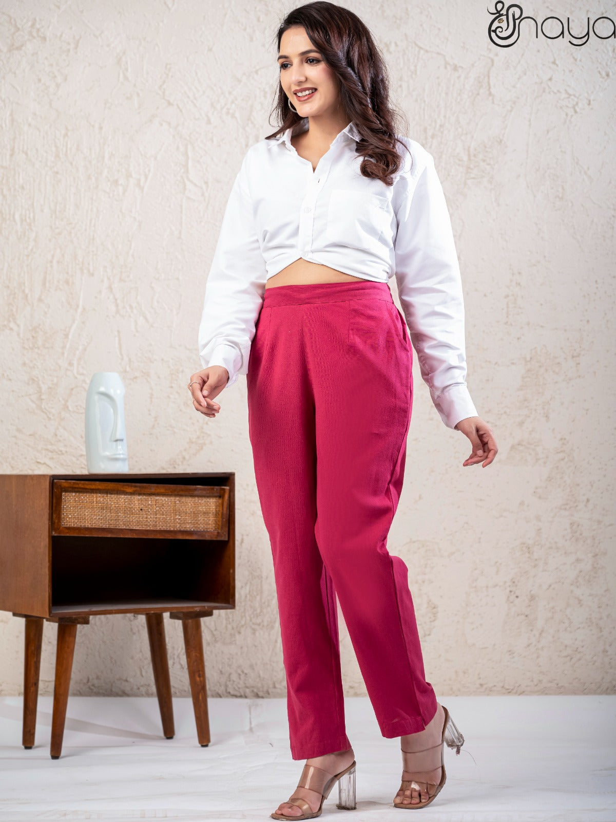 Women rose cotton linen pants casual wear
