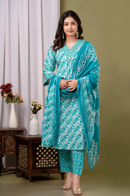 stylish sea green cotton kurta set ethnic wear