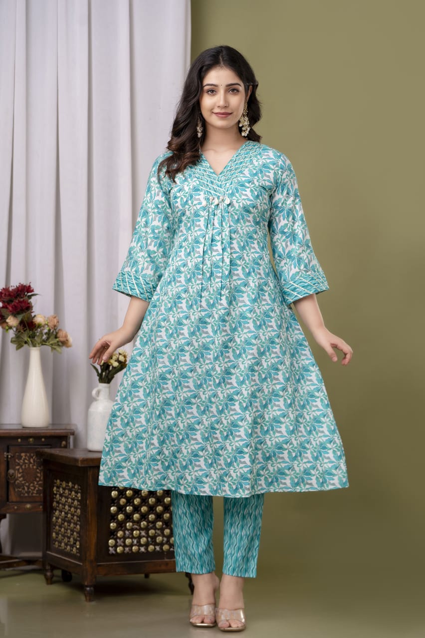 sea green kurta pant dupatta festive wear look