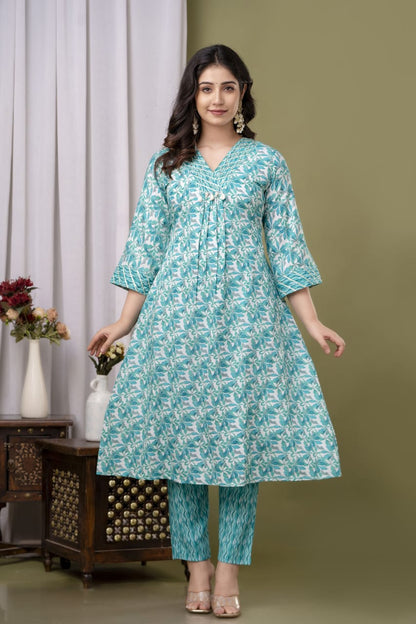 sea green kurta pant dupatta festive wear look