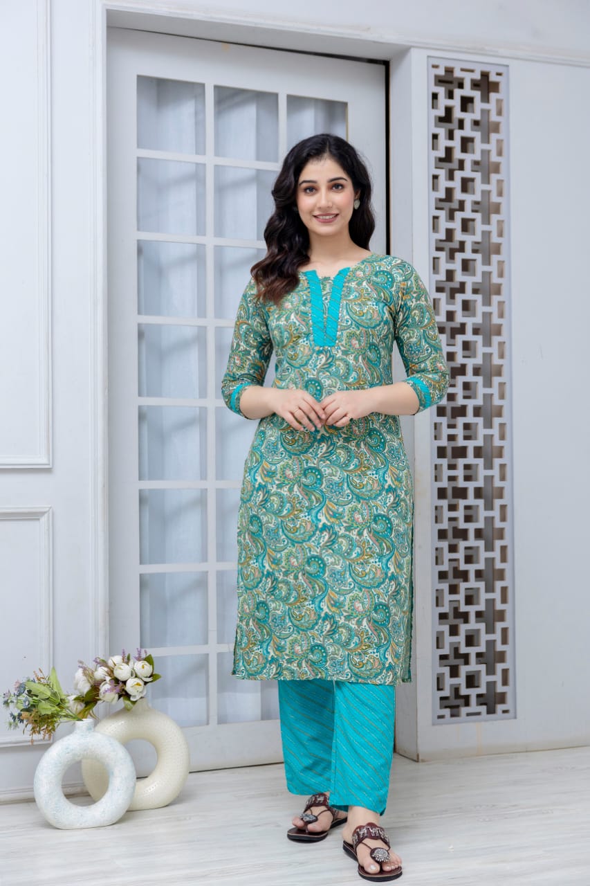 sea green kurta pant dupatta festive wear look