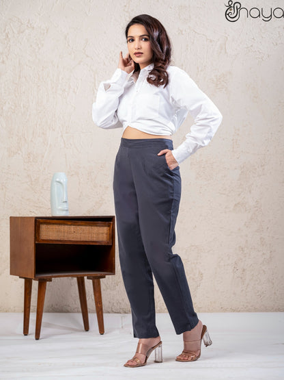 Women smoke grey cotton linen pants casual wear