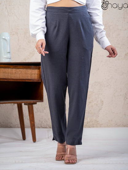Comfortable smoke grey linen pants breathable fabric