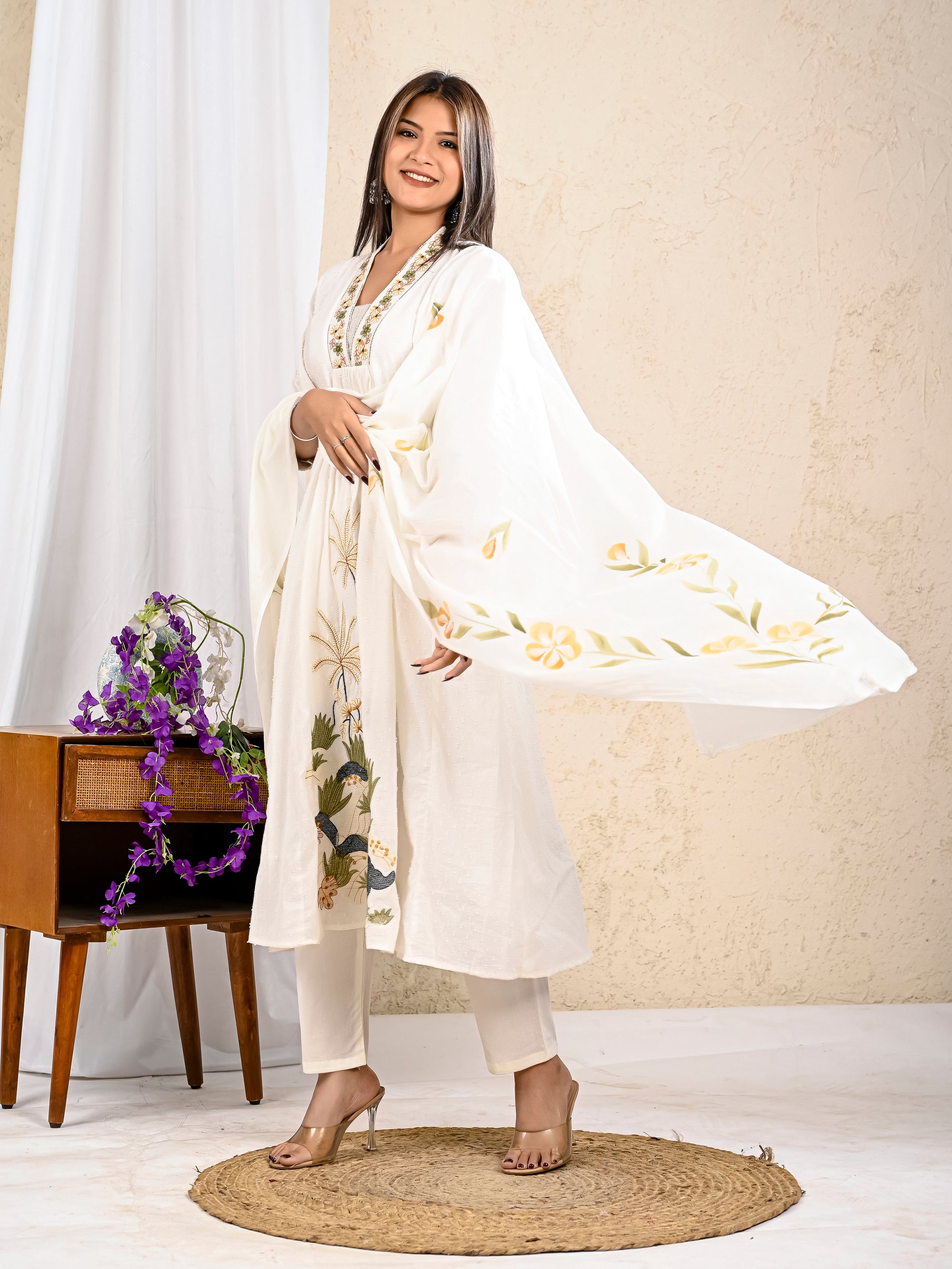 Stylish white A-line kurta set festive wear