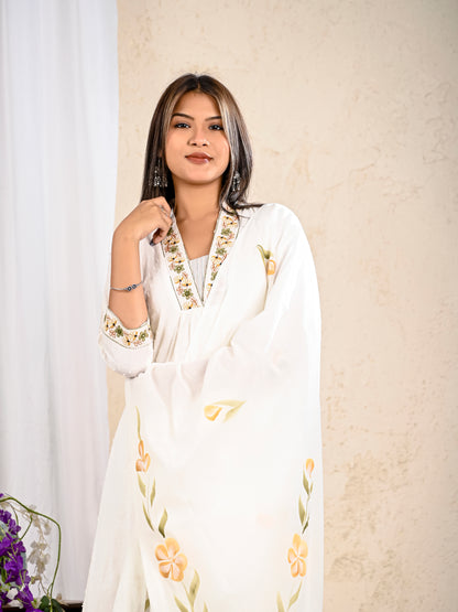 White A-line kurta pant dupatta daily wear