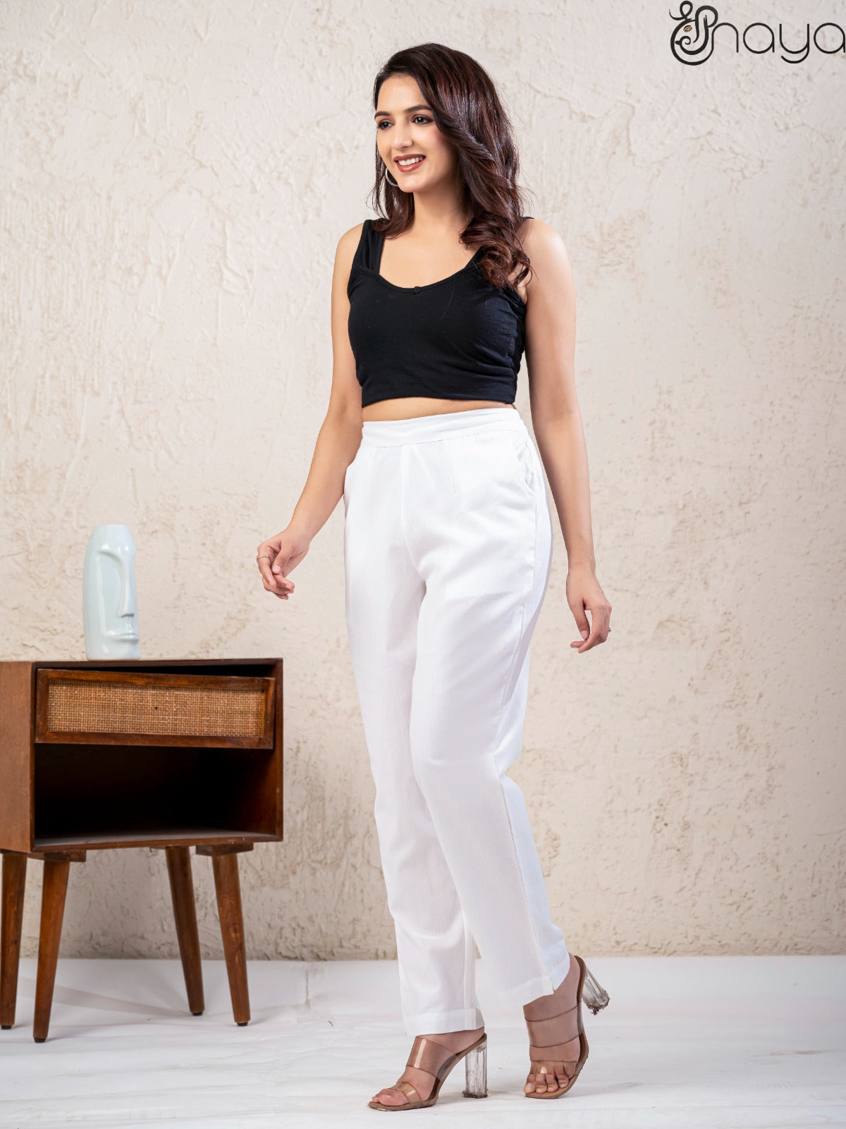 Women white cotton linen pants casual wear