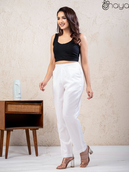 Women white cotton linen pants casual wear