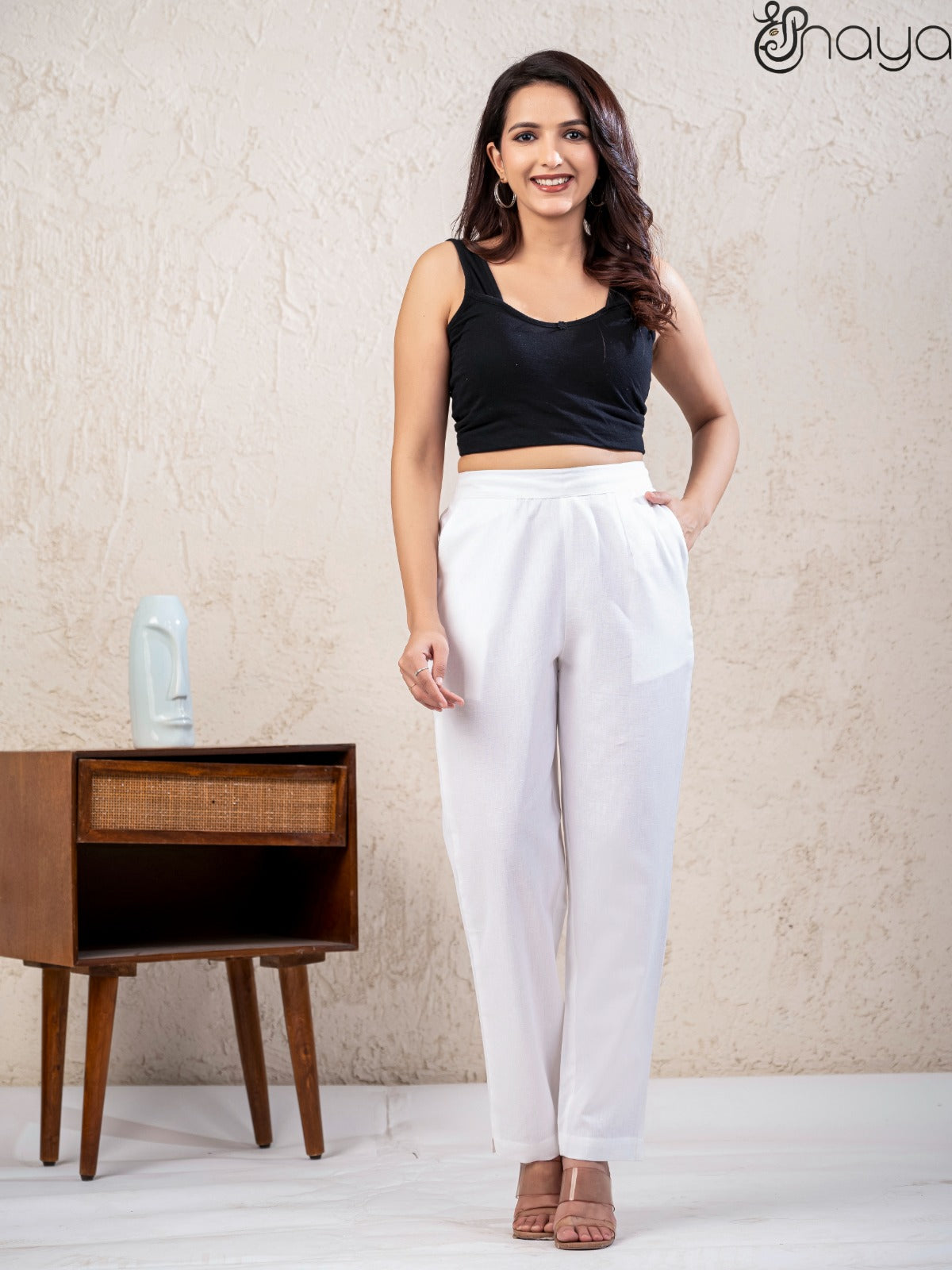 White linen pants for women straight fit