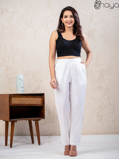 White linen pants for women straight fit