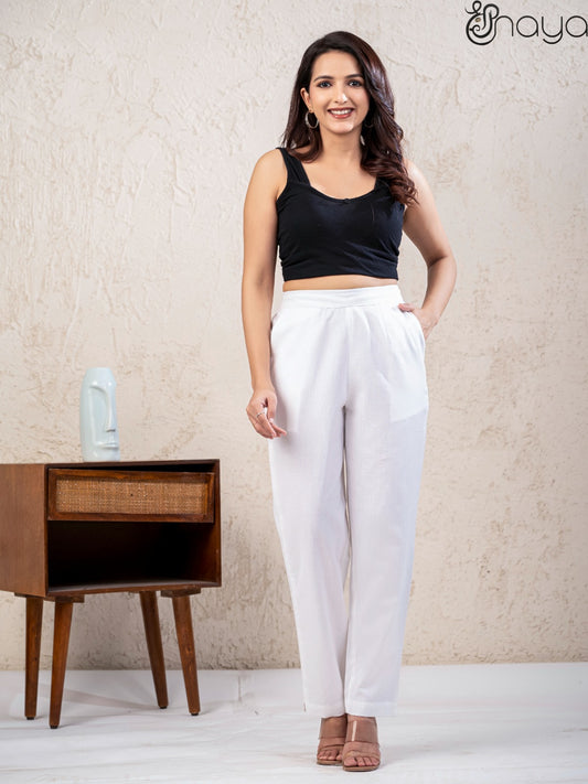 White linen pants for women straight fit