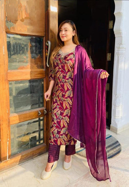 stylish wine cotton kurta set ethnic wear