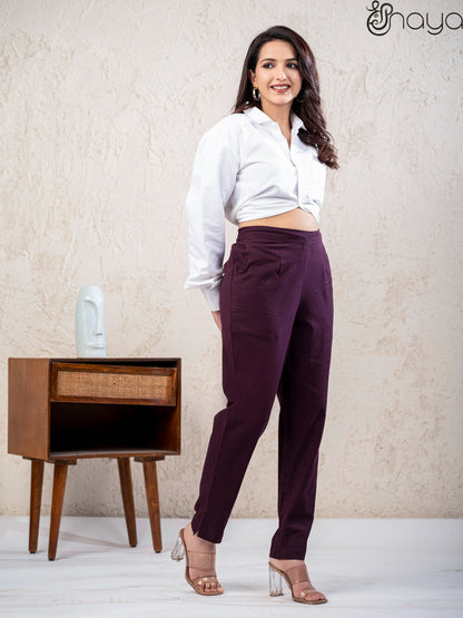 Women wine cotton linen pants casual wear