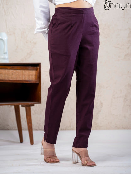 Wine cotton linen straight fit pants daily wear