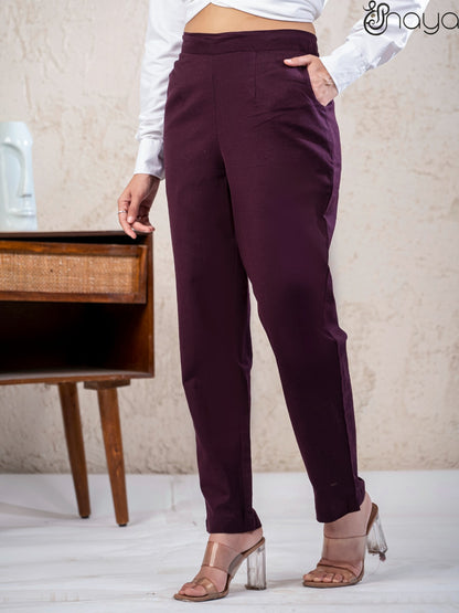 Comfortable wine linen pants breathable fabric