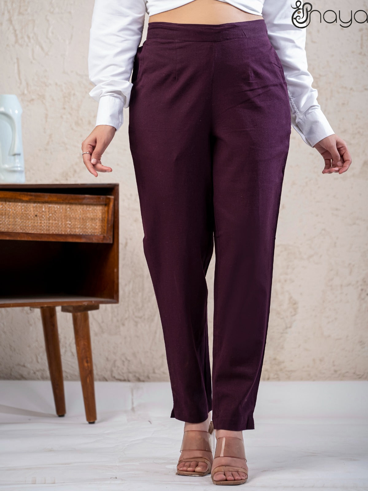 Soft cotton linen wine pants stylish look